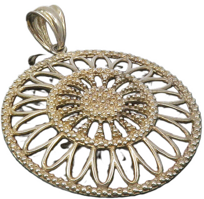 925 Sterling Silver  Vintage Shiny Open Flower Motif Drop Pendant  PT9842