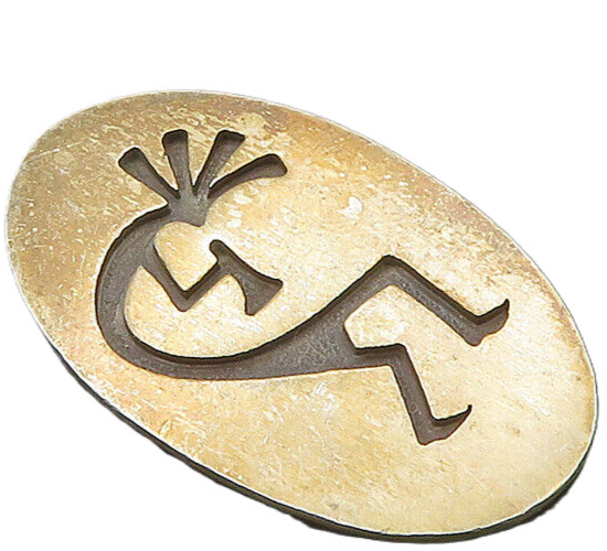 NAVAJO 925 Sterling Silver  Vintage Kokopelli Dancer Oval Brooch Pin  BP8485