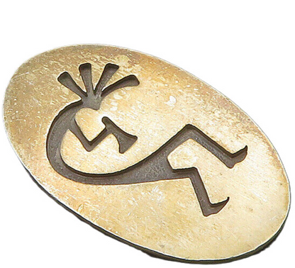 NAVAJO 925 Sterling Silver  Vintage Kokopelli Dancer Oval Brooch Pin  BP8485