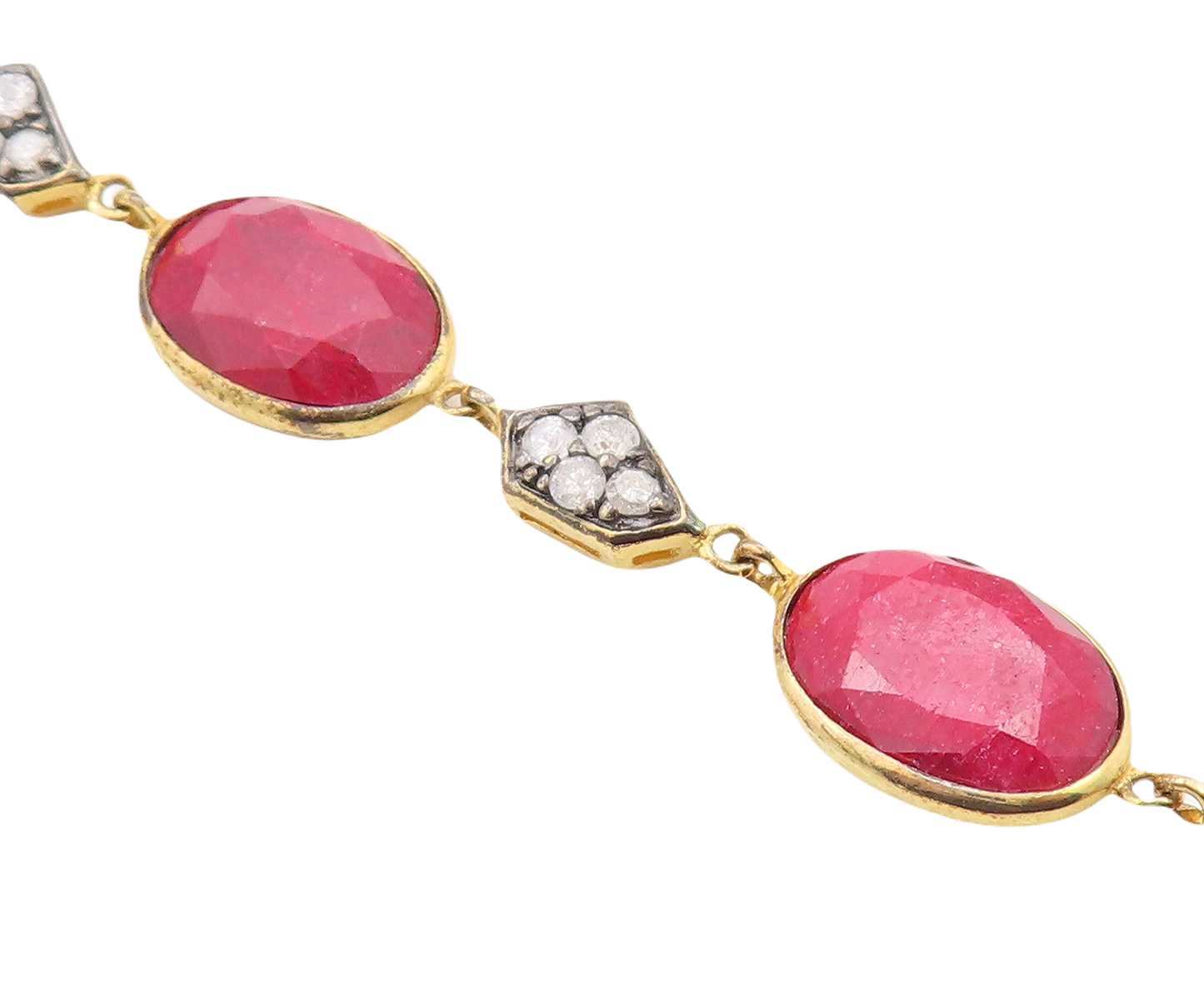 925 Sterling Silver Vintage Bracelet Gold Plated Diamonds & Oval Ruby  BT10837