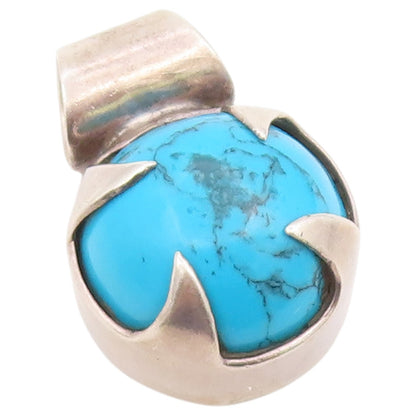 925 Sterling Silver Vintage Pendant MEXICO Cabochon Turquoise Charm  PT26471