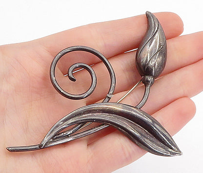 GK CO. 925 Silver  Vintage Oxidized Spiral Blooming Flower Brooch Pin  BP1705