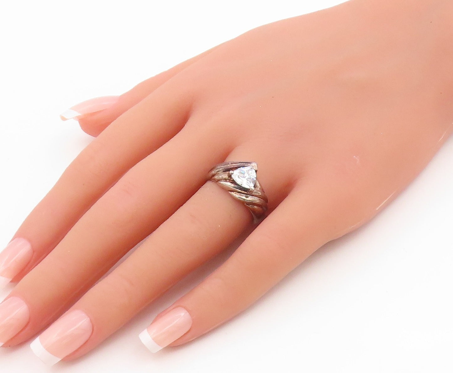 925 Sterling Silver Vintage Ring Modernist CZ Statement Band  Sz 7  RG35636