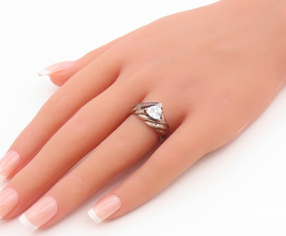 925 Sterling Silver Vintage Ring Modernist CZ Statement Band  Sz 7  RG35636