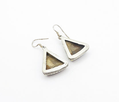 925 Sterling Silver  Vintage Brown Jasper Triangle Dangle Earrings  EG3189