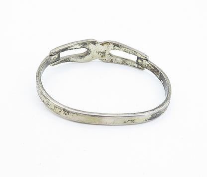 MEXICO 925 Sterling Silver  Vintage Dark Tone Hook Bangle Bracelet  BT2984