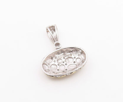 925 Sterling Silver  Vintage Cubic Zirconia Two Tone Cobble Pendant  PT17542