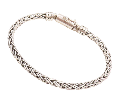 925 Sterling Silver Vintage Bracelet Solid Breaded Barrel Loack  BT10683