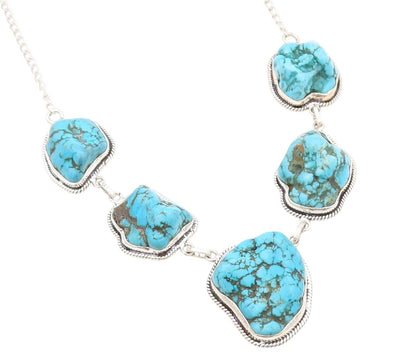 925 Sterling Silver Vintage Necklace Amorphas Linked Turquoise  NE4537