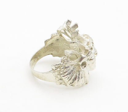 925 Sterling Silver  Vintage Shiny Native Chief Head Band Ring Sz 8  RG15553