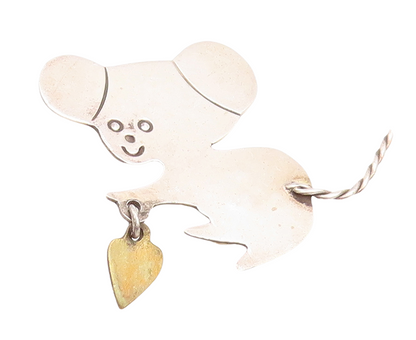 925 Sterling Silver Vintage Brooch Pin MEXICO Puppy Dangling Heart  BP11413