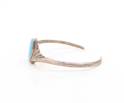 925 Sterling Silver Vintage Bracelet Oval Larimar Swirly Etched Cuff  BT10974
