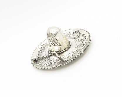 925 Sterling Silver  Vintage Shiny Floral Bird Patterned Sombrero  TR2523