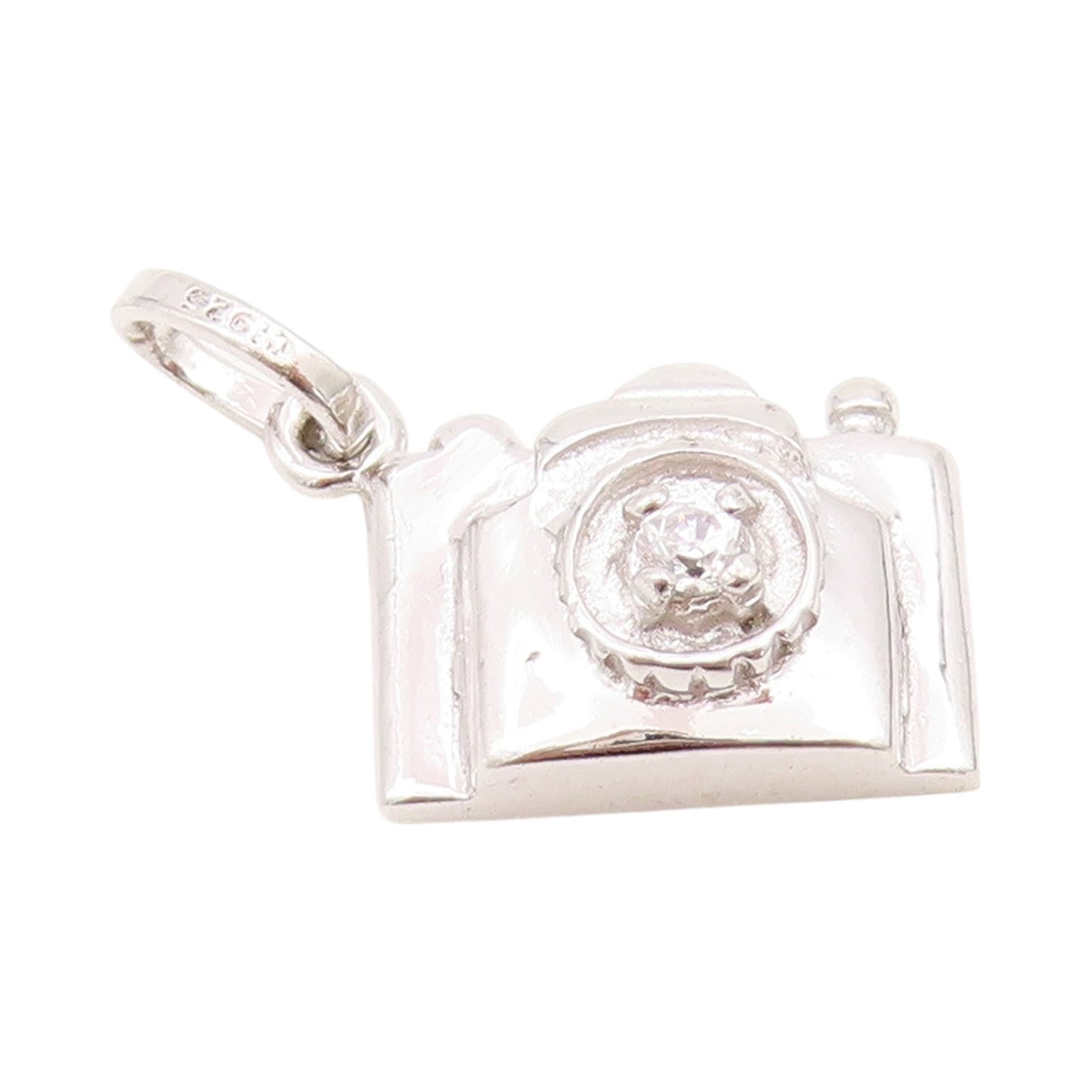 925 Sterling Silver Vintage Pendant Round Cut Topaz Carved Camera  PT24271