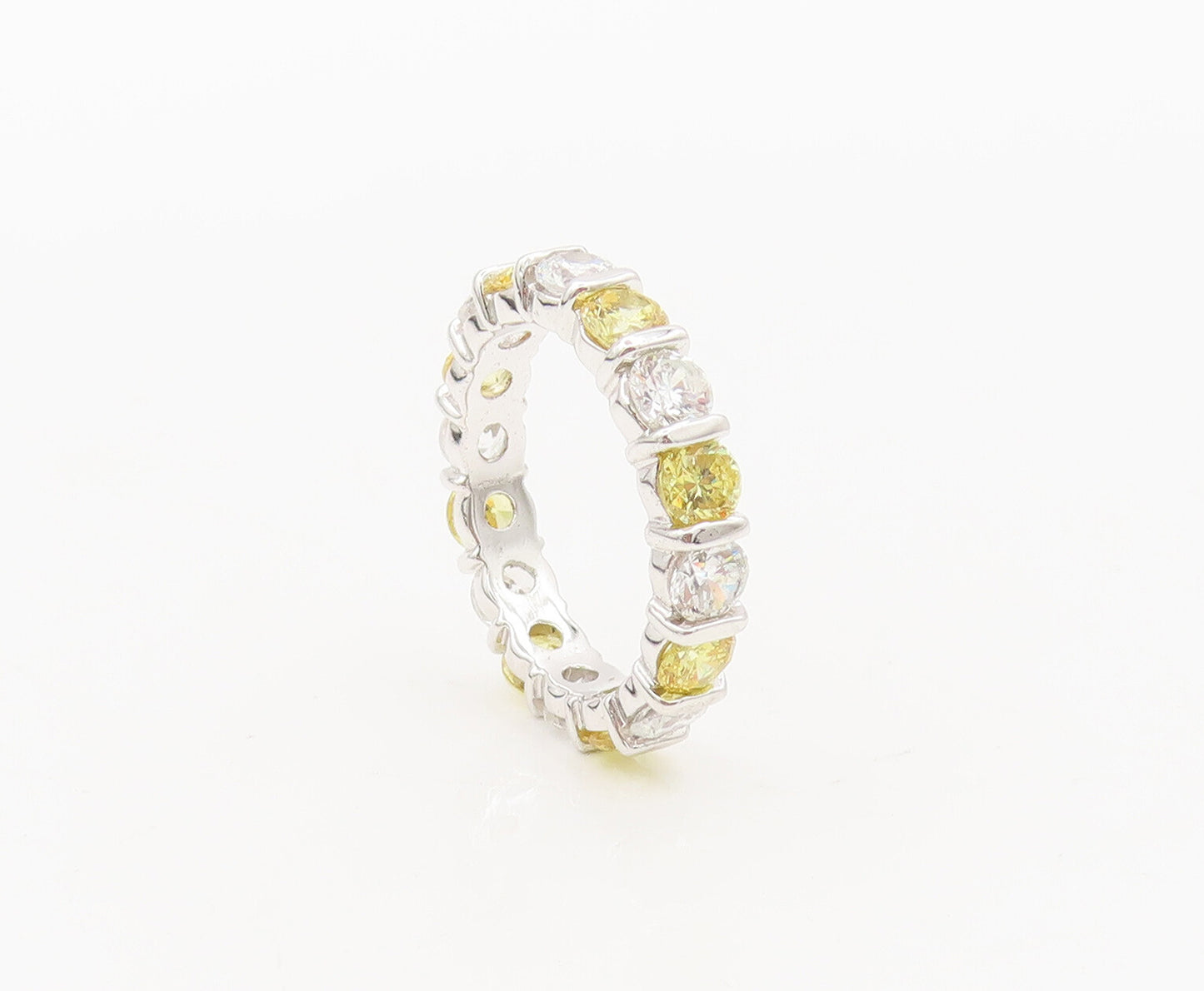 925 Sterling Silver  Vintage Round Yellow & White CZ Band Ring Sz 7  RG27258
