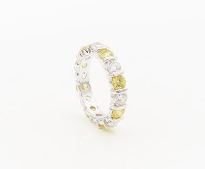 925 Sterling Silver  Vintage Round Yellow & White CZ Band Ring Sz 7  RG27258