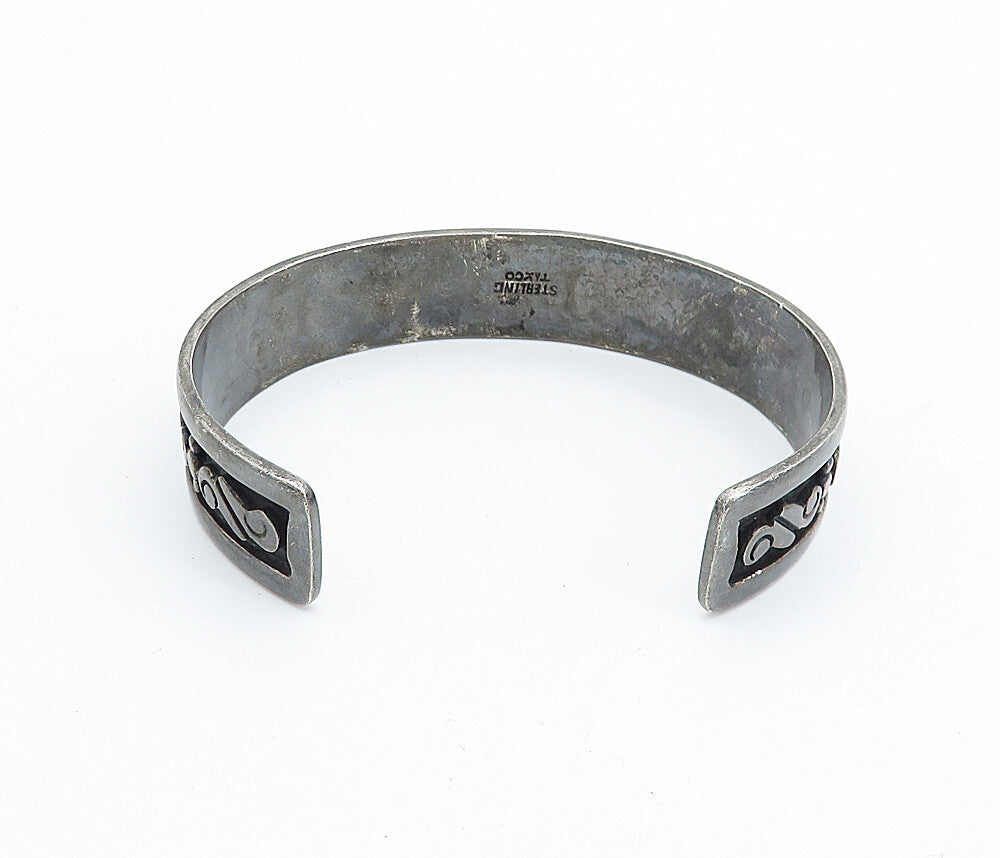 TAXCO MEXICO 925 Silver  Vintage Oxidized Swirl Pattern Cuff Bracelet  BT2811