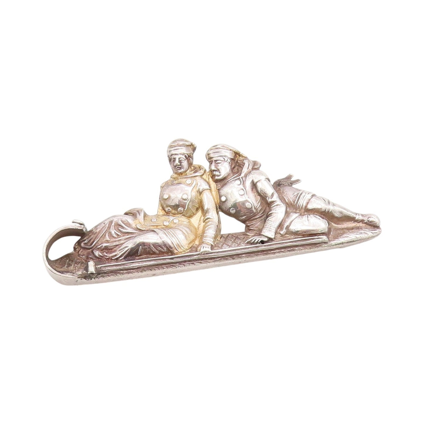 925 Sterling Silver Vintage Brooch European Design Couple On Boat  BP11495