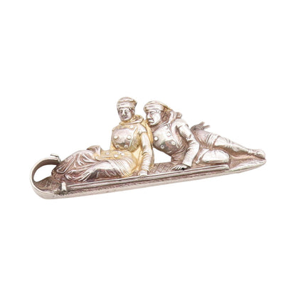 925 Sterling Silver Vintage Brooch European Design Couple On Boat  BP11495