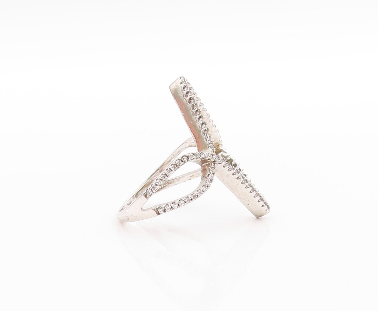 925 Sterling Silver Vintage Ring Real Diamonds Geometric Cut Out   Sz 7  RG33536