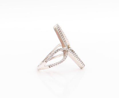 925 Sterling Silver Vintage Ring Real Diamonds Geometric Cut Out   Sz 7  RG33536