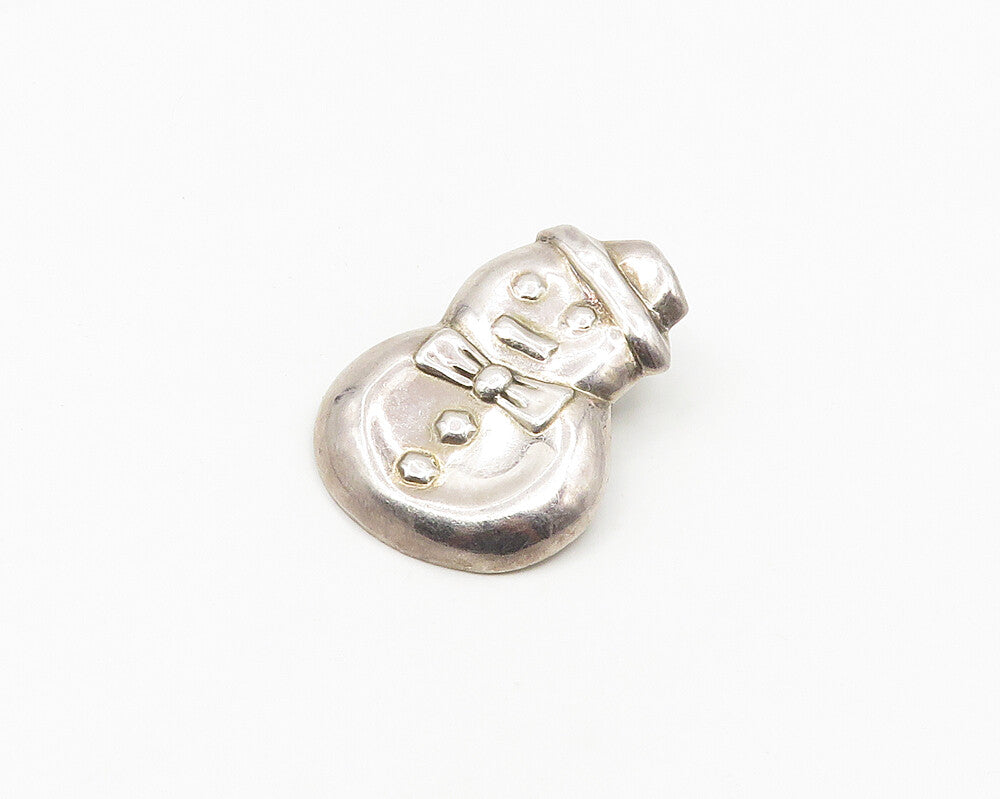 925 Sterling Silver  Vintage Shiny Smooth Snowman Motif Pendant  PT14791