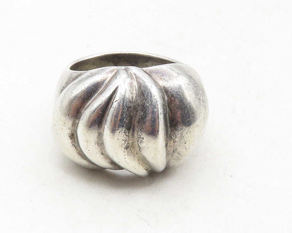 MEXICO 925 Sterling Silver  Vintage Shiny Fluted Dome Band Ring Sz 6.5  RG9756
