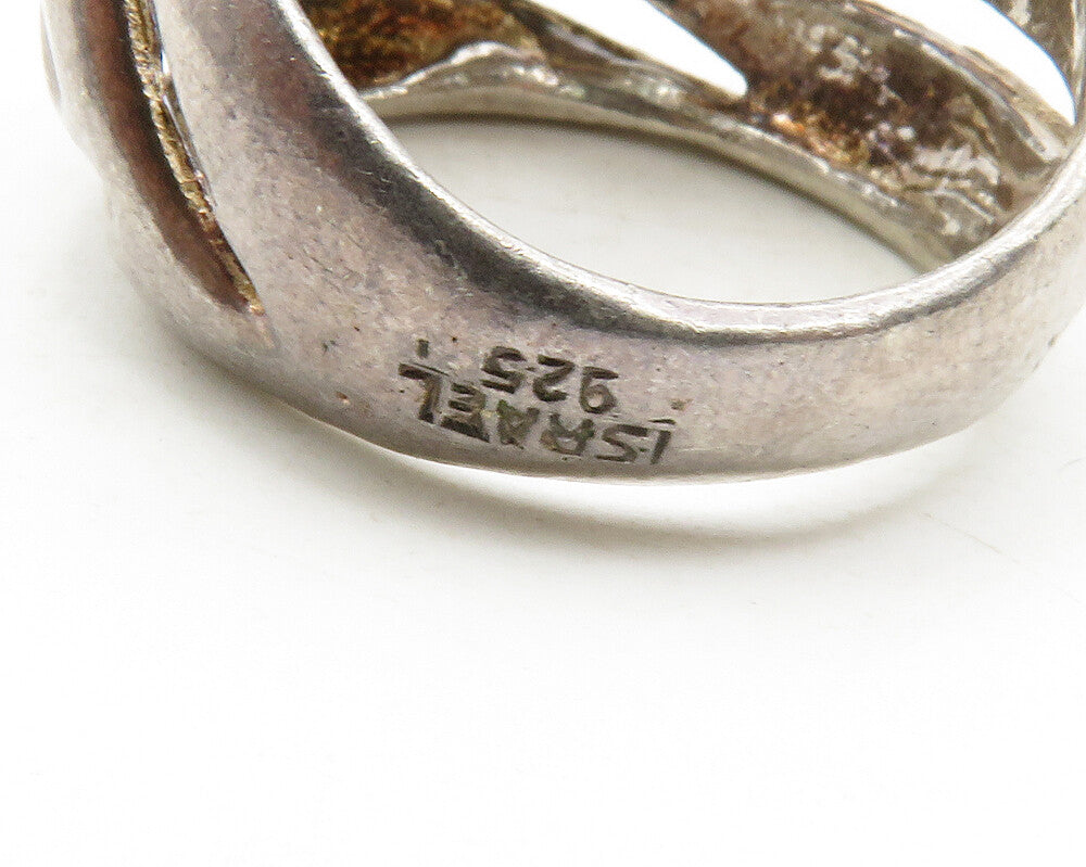 ISRAEL 925 Sterling Silver  Vintage Dark Tone Cutout Band Ring Sz 9.5  RG12875