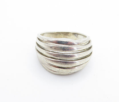925 Sterling Silver  Vintage Shiny Ribbed Dome Design Band Ring Sz 9  RG5865