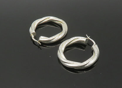 925 Sterling Silver  Vintage Shiny Etched Hollow Twist Hoop Earrings  EG11042