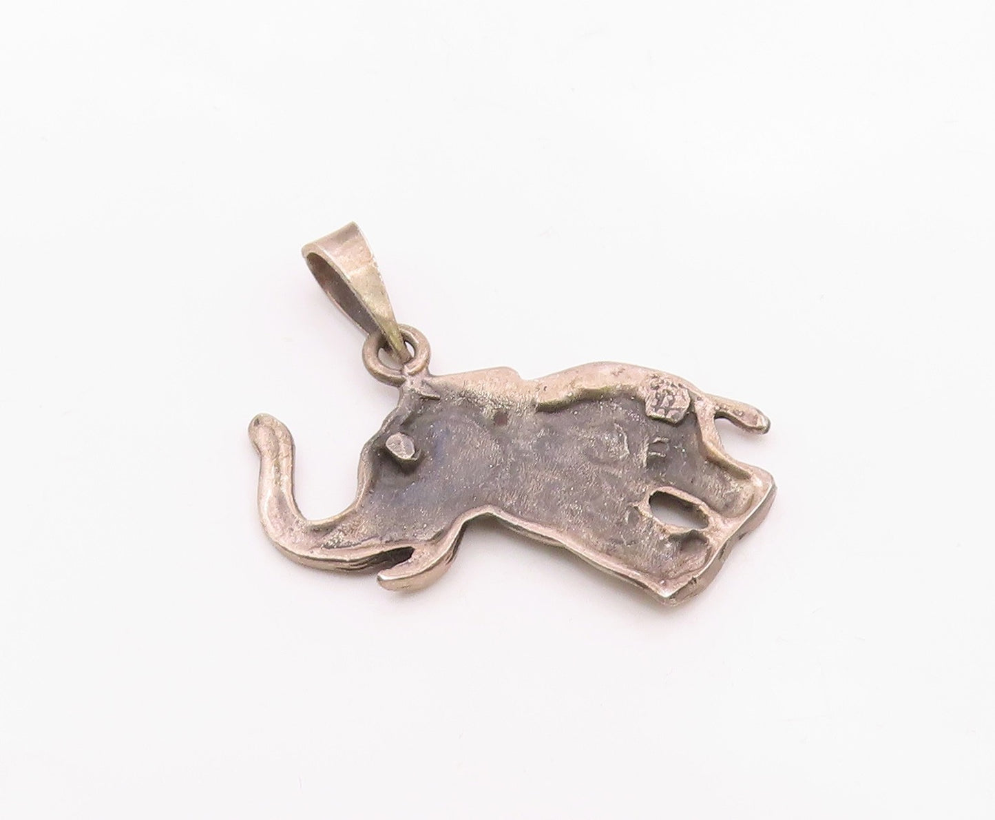 925 Sterling Silver  Vintage Baby Elephant With Trunk Up Pendant  PT21892