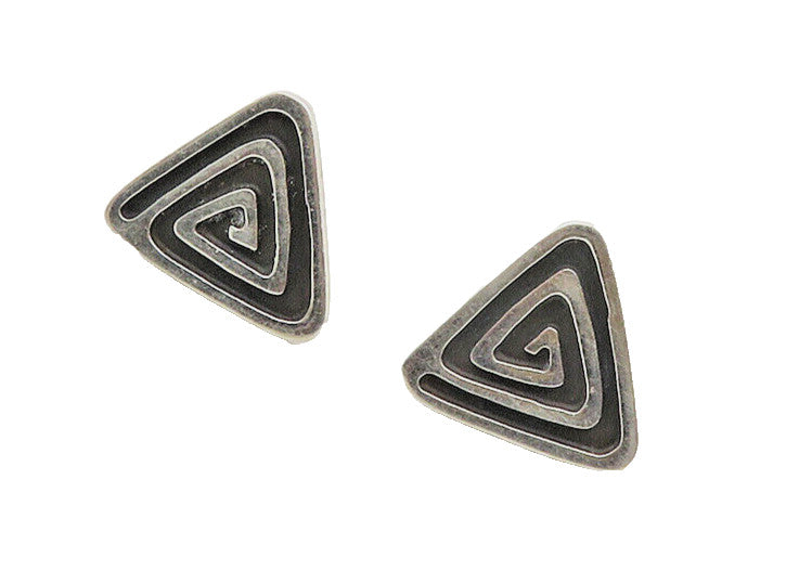MEXICO 925 Silver  Vintage Oxidized Triangle Spiral Stud Earrings  EG9114