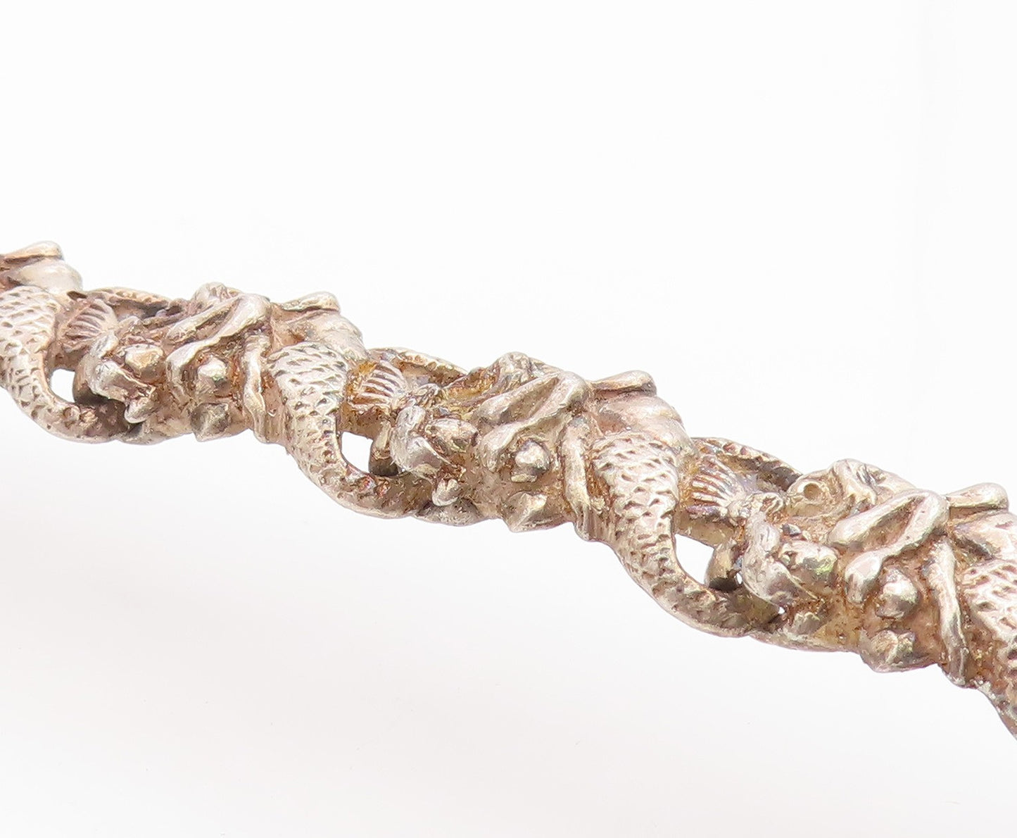925 Sterling Silver Vintage Bracelet Brutalist Mermaid Link Design  BT12061