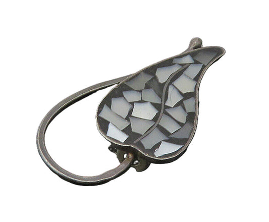 ISRAEL 925 Silver  Vintage Mother Of Pearl Mosaic Leaf Brooch Pin  BP8994