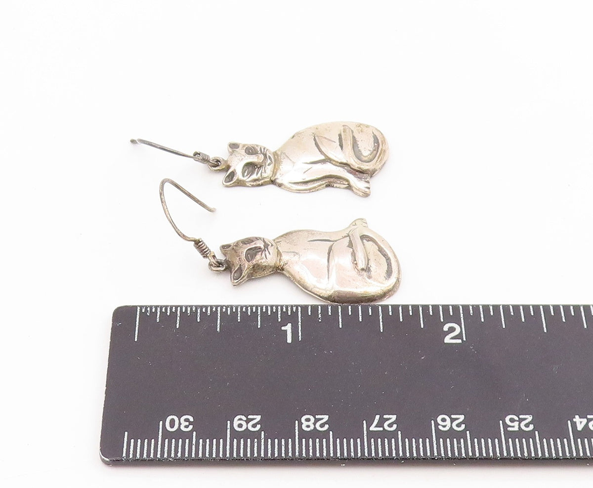 925 Sterling Silver Vintage Earrings BOMA Modernist Kitten Charm Dangle  EG14267