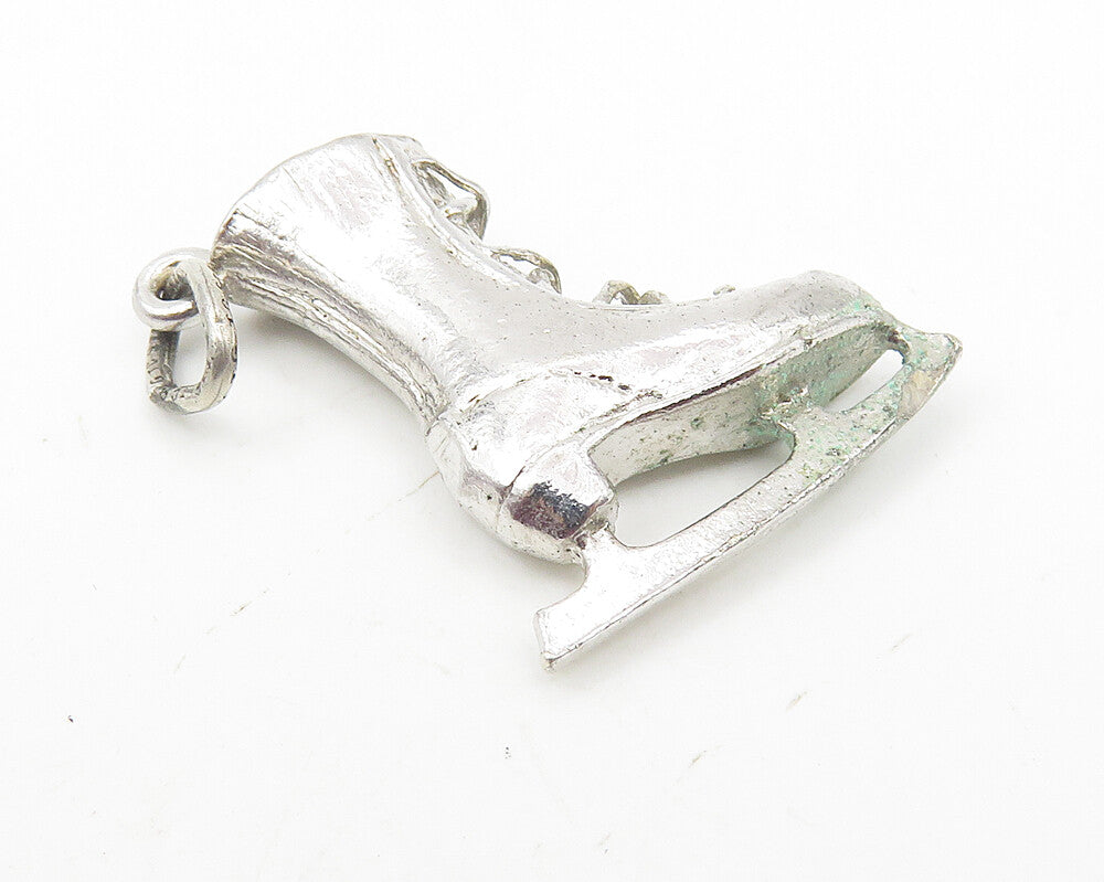 925 Sterling Silver  Vintage Shiny Petite Ice Skate Drop Pendant  PT8230