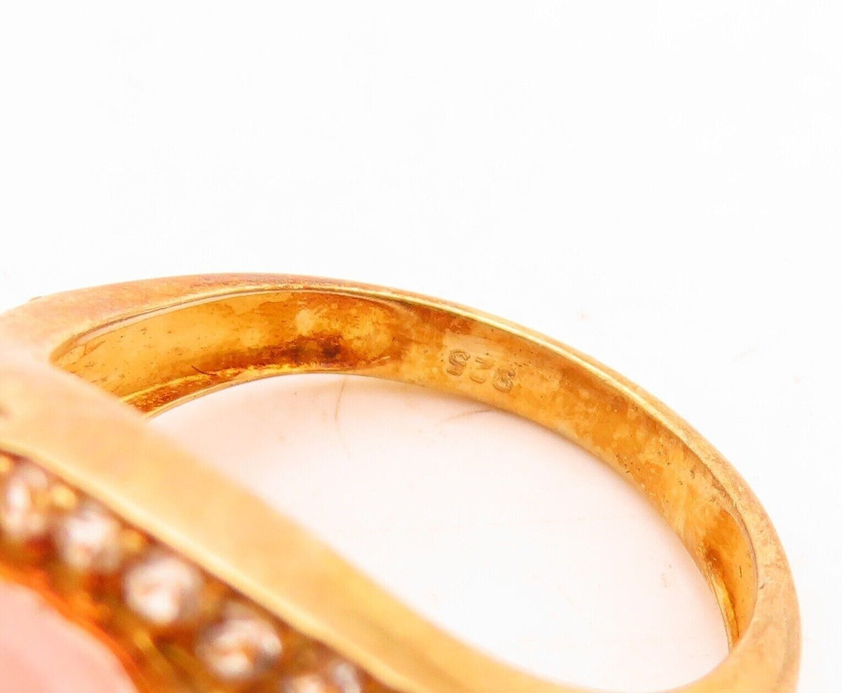 925 Sterling Silver Vintage Ring Gold Plated Oval Quartz Halo Topaz Sz 7 RG30096