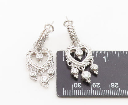 925 Sterling Silver Vintage Earrings JUDITH RIPKA CZ Love Heart Drop  EG14495