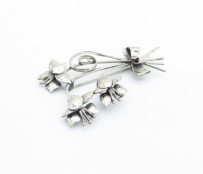 LANG 925 Sterling Silver  Vintage Spiral Bow Flower Bunch Brooch Pin  BP1850