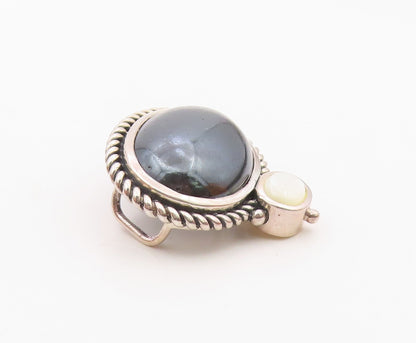 925 Sterling Silver  Vintage Hematite & Mother Of Pearl Twist Pendant PT7594