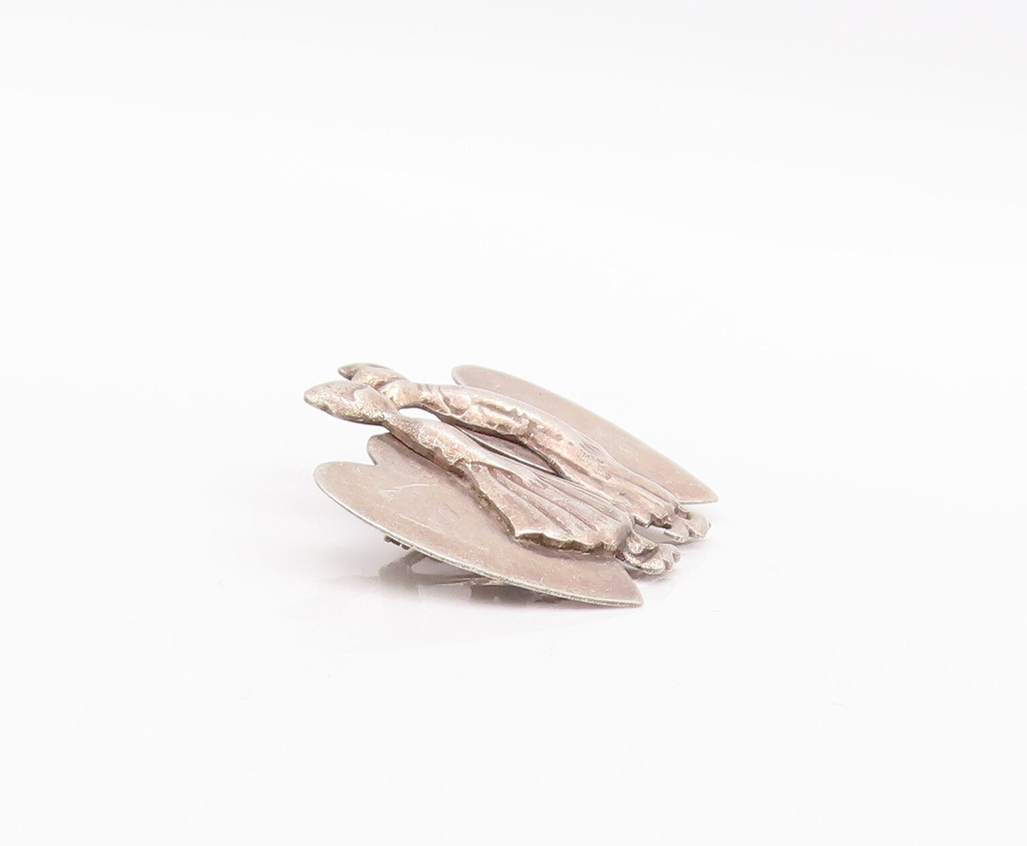 925 Sterling Silver Vintage Brooch Pin Kissing Lover With Carved Hearts  BP10986