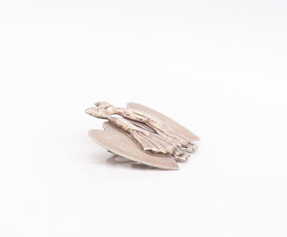 925 Sterling Silver Vintage Brooch Pin Kissing Lover With Carved Hearts  BP10986