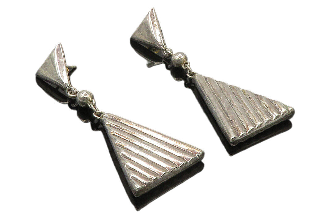 925 Sterling Silver  Vintage Shiny Triangle Linked Dangle Earrings  EG5466