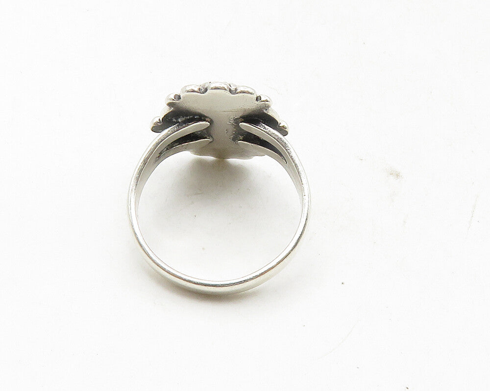 POST BELL TRADING 925 Silver  Vintage Abalone Shell Cocktail Ring Sz 6  RG9775