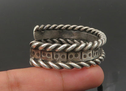 925 Sterling Silver  Vintage Shiny Oxidized Twist Trim Cuff Bracelet  BT8725