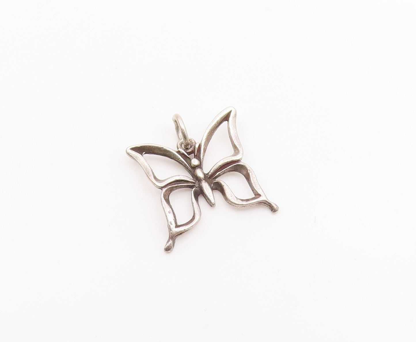 925 Sterling Silver Vintage Shiny Open Butterfly Motif Drop Pendant  PT18021
