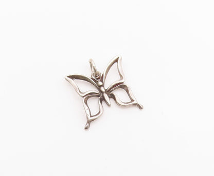 925 Sterling Silver Vintage Shiny Open Butterfly Motif Drop Pendant  PT18021