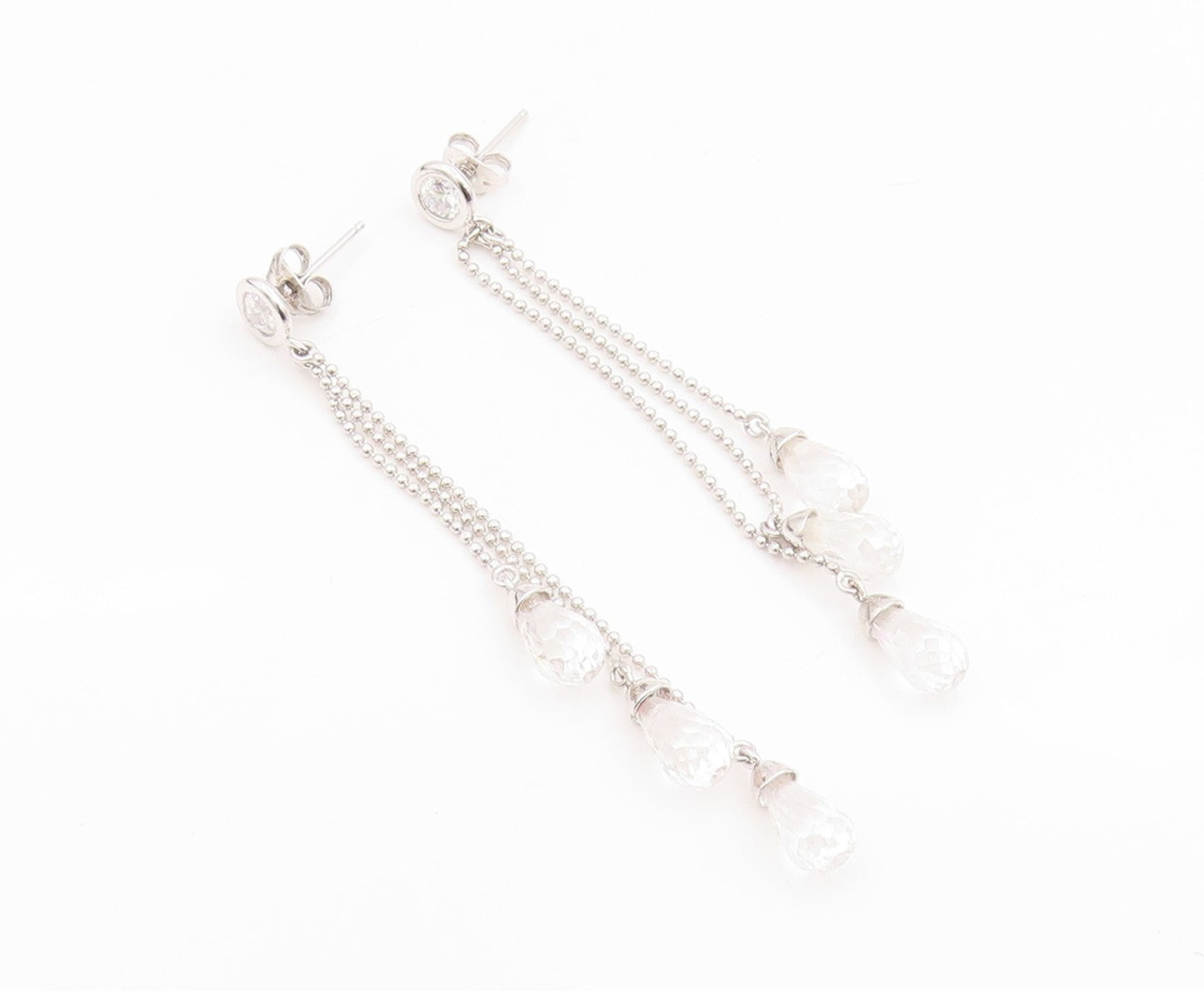 925 Sterling Silver Vintage Earrings Topaz & Quartz Triple Strand Tassel EG14225
