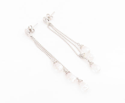 925 Sterling Silver Vintage Earrings Topaz & Quartz Triple Strand Tassel EG14225