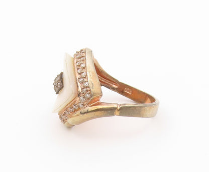 925 Sterling Silver Vintage Ring Gold Plated Mother Of Pearl & CZ  Sz 9  RG36582